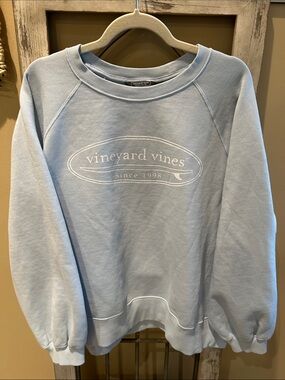 Vineyard Vines Pale Blue Crewneck Sweatshirt with White Logo